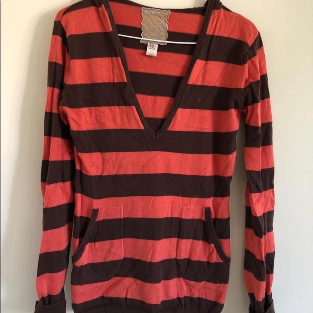 Rip curl hoodie sweater coral/brown stripe with pocket surf style